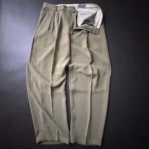 VTG Pardazzio Uomo Pants Mens 34x30 Beige Baggy Microfiber Cuffed Pleated Wide